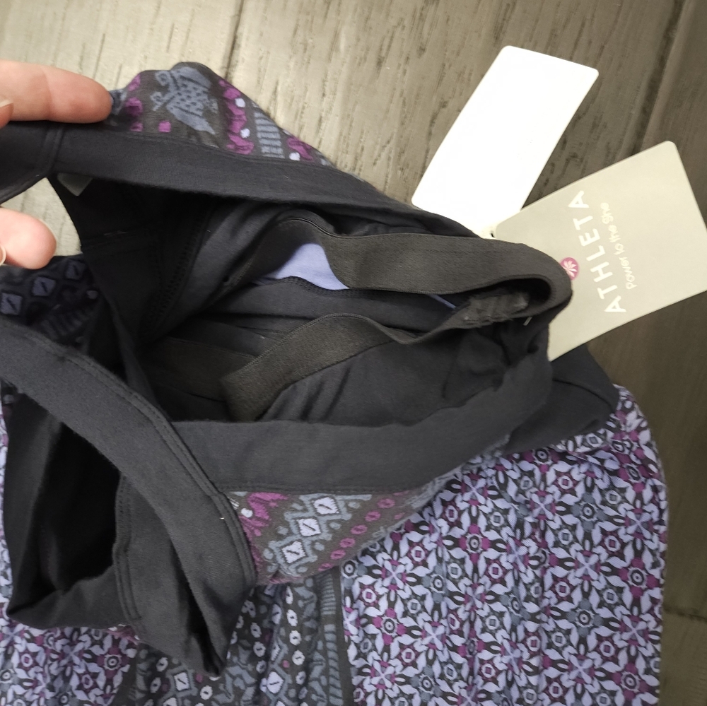 NWT Athleta Rio Maxi Dress Racerback Purple Printed XS has built in shelf bra. - Picture 5 of 12
